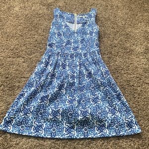 Blue patterned fit and flare dress